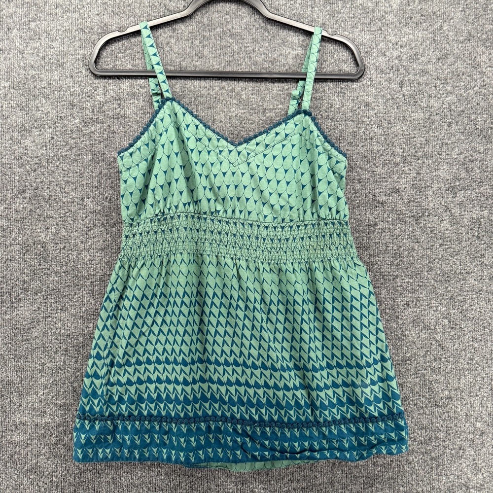 Elleā Blouse Top Womens XS Green Print Boho Prairie Cottagecore Babydoll Casual